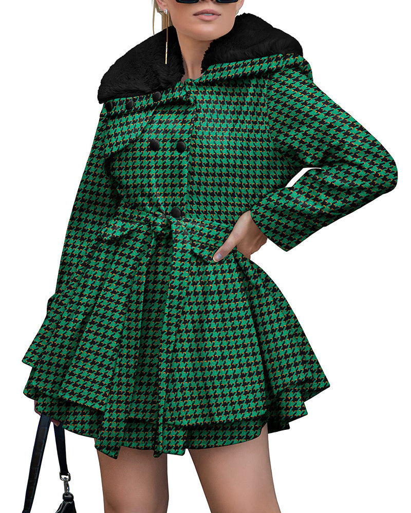 Women's Fashion Faux Fur Lapel Double-Breasted Thick Wool Trench Coat Jacket - Zeagoo (Us Only)