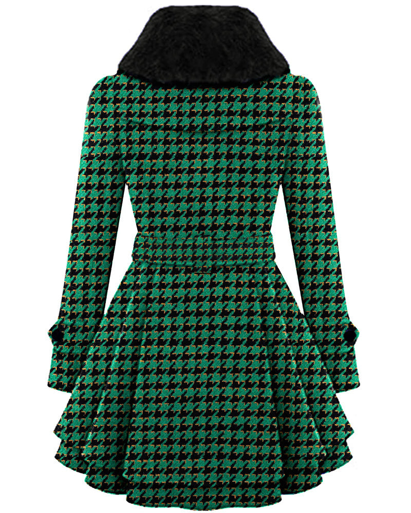 Women's Fashion Faux Fur Lapel Double-Breasted Thick Wool Trench Coat Jacket - Zeagoo (Us Only)