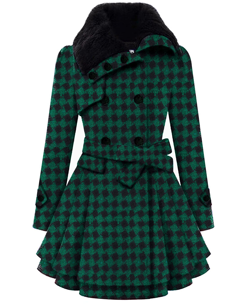 Women's Fashion Faux Fur Lapel Double-Breasted Thick Wool Trench Coat Jacket - Zeagoo (Us Only)