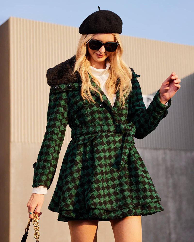 Women's Fashion Faux Fur Lapel Double-Breasted Thick Wool Trench Coat Jacket - Zeagoo (Us Only)