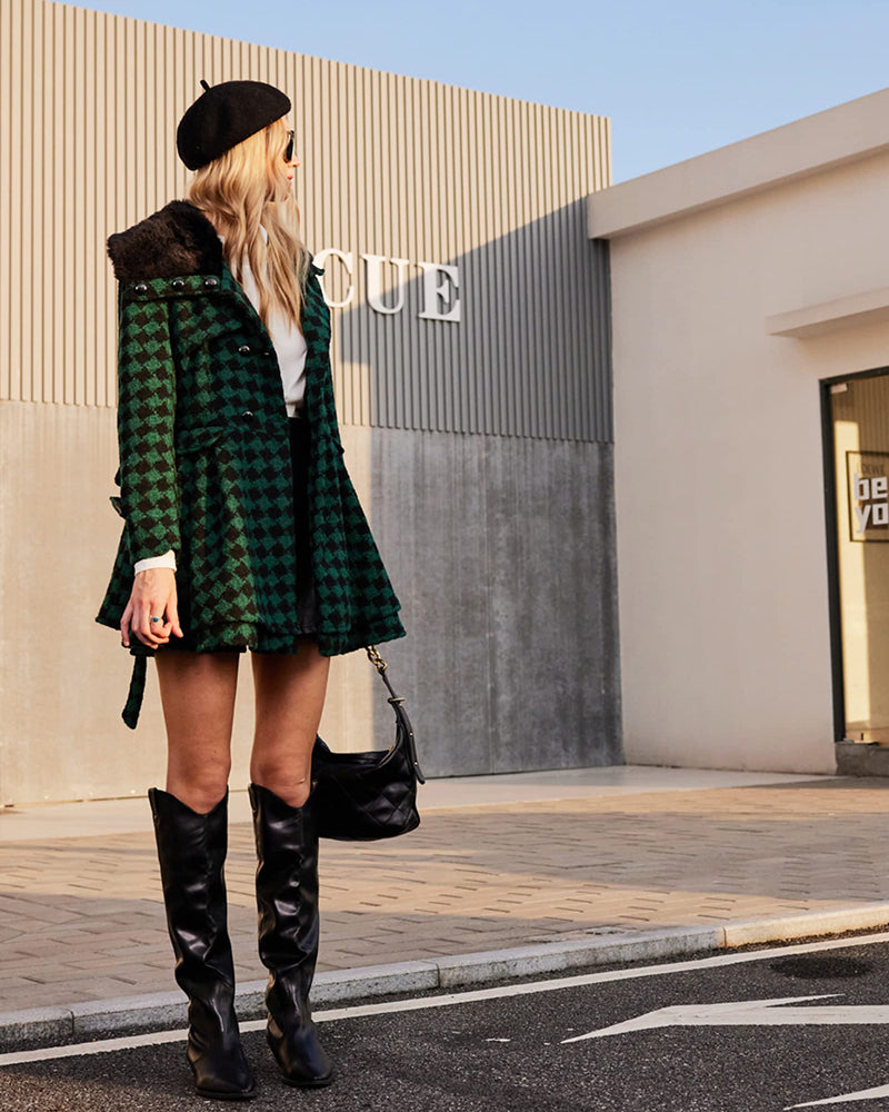 Women's Fashion Faux Fur Lapel Double-Breasted Thick Wool Trench Coat Jacket - Zeagoo (Us Only)