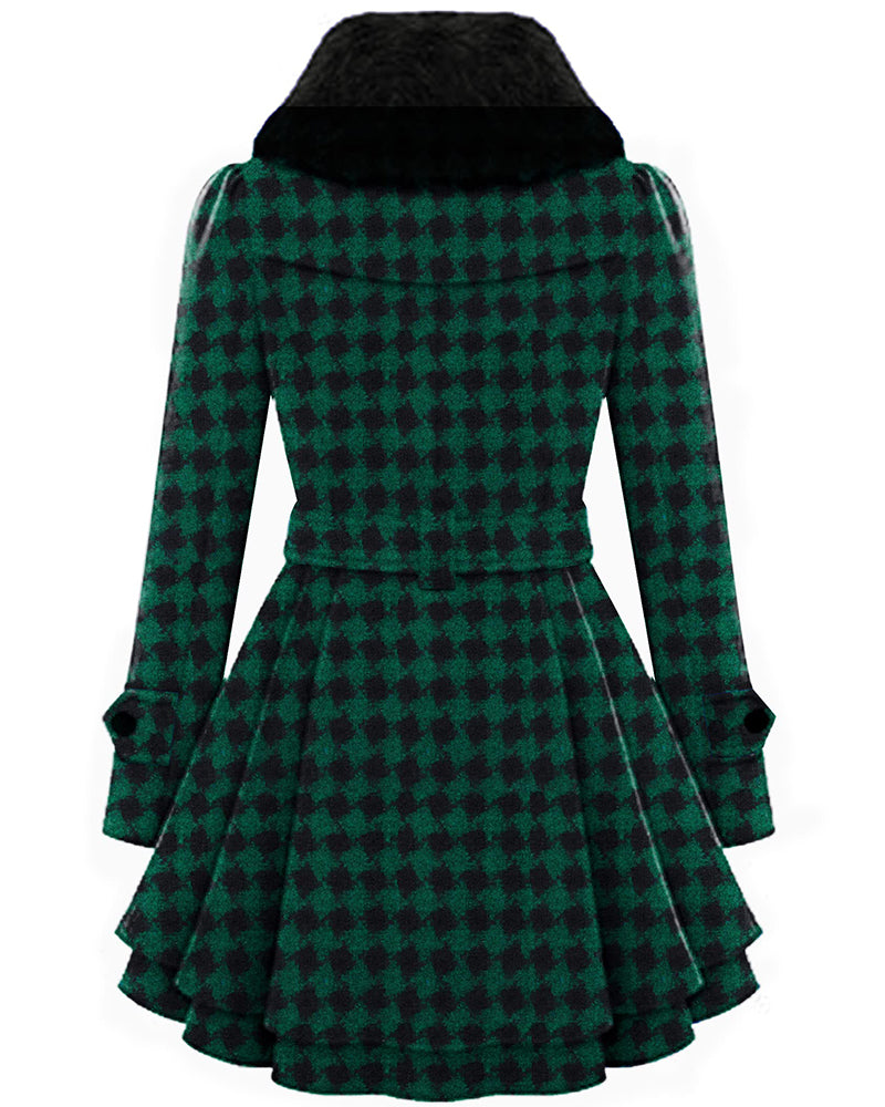 Women's Fashion Faux Fur Lapel Double-Breasted Thick Wool Trench Coat Jacket - Zeagoo (Us Only)