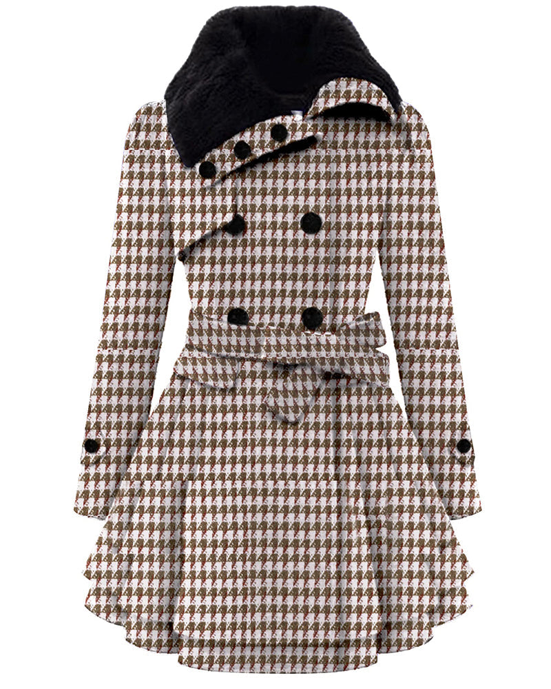 Women's Fashion Faux Fur Lapel Double-Breasted Thick Wool Trench Coat Jacket - Zeagoo (Us Only)
