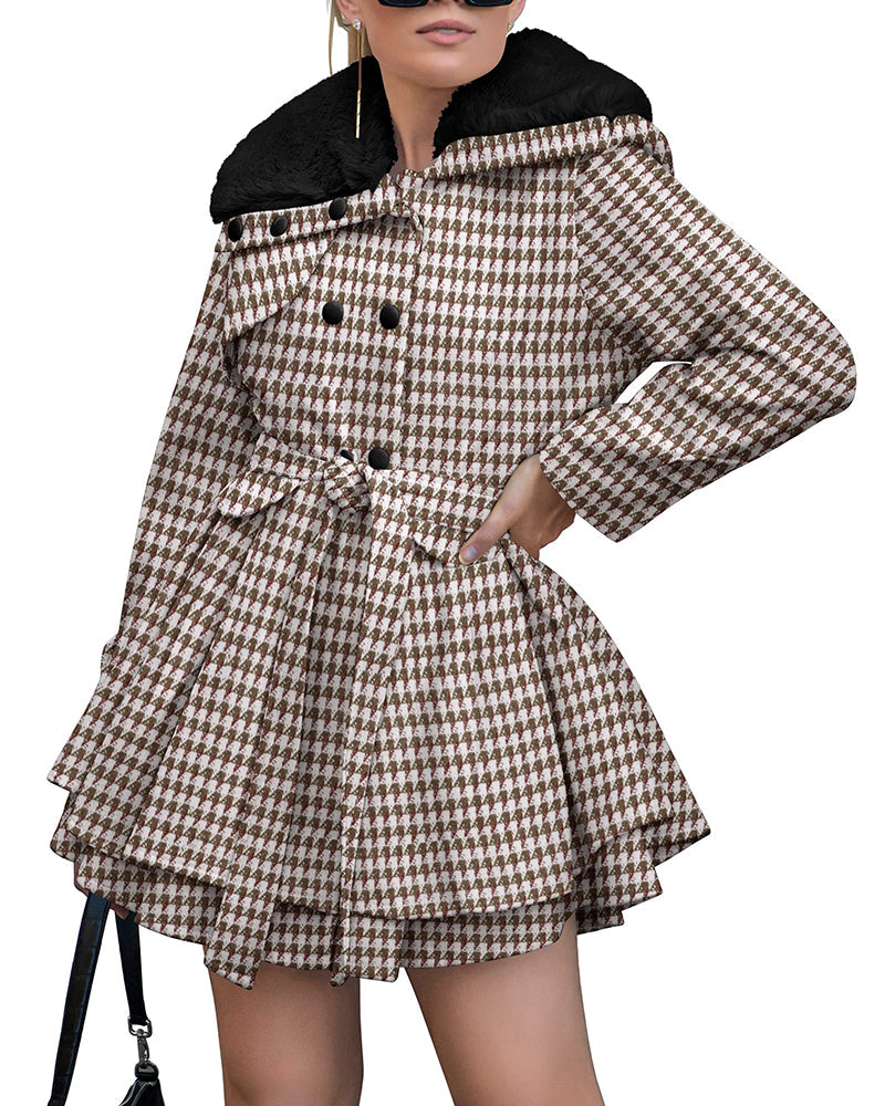 Women's Fashion Faux Fur Lapel Double-Breasted Thick Wool Trench Coat Jacket - Zeagoo (Us Only)