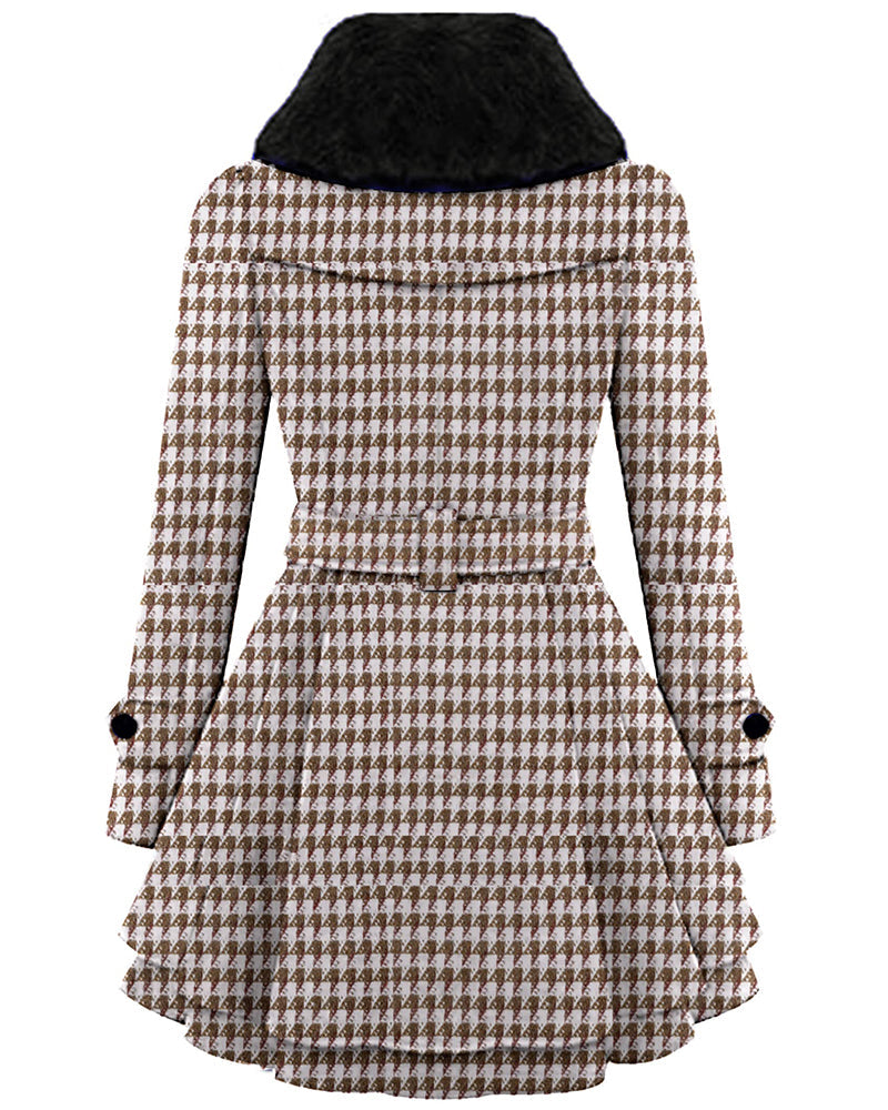 Women's Fashion Faux Fur Lapel Double-Breasted Thick Wool Trench Coat Jacket - Zeagoo (Us Only)
