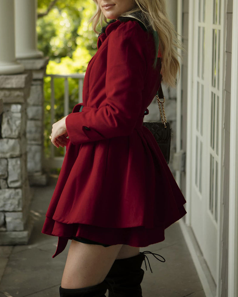 Women's Fashion Faux Fur Lapel Double-Breasted Thick Wool Trench Coat Jacket - Zeagoo (Us Only)