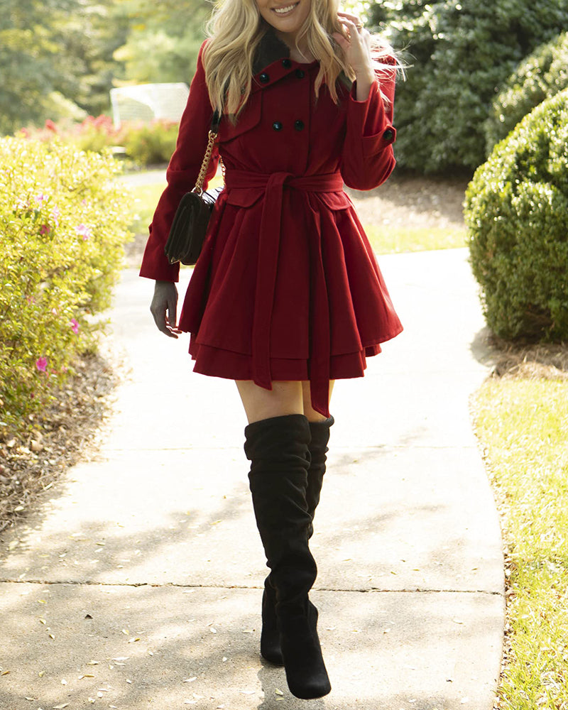 Women's Fashion Faux Fur Lapel Double-Breasted Thick Wool Trench Coat Jacket - Zeagoo (Us Only)