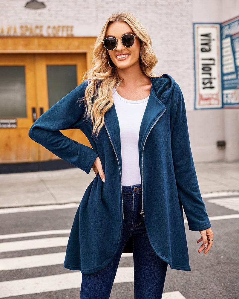 Women's Fleece Zip up Hoodies Long Thicken Outerwear Jacket Oversize Sweatshirts with Pockets - Zeagoo (Us Only)