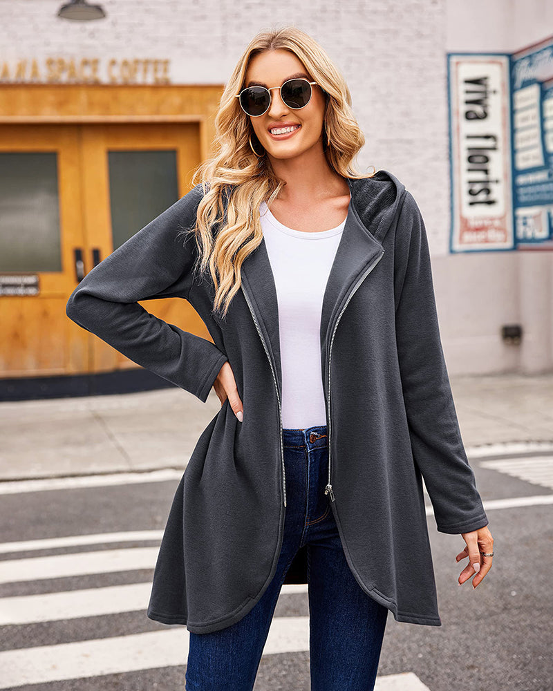 Women's Fleece Zip up Hoodies Long Thicken Outerwear Jacket Oversize Sweatshirts with Pockets - Zeagoo (Us Only)