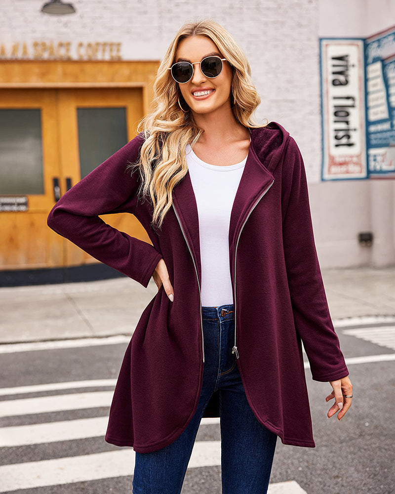 Women's Fleece Zip up Hoodies Long Thicken Outerwear Jacket Oversize Sweatshirts with Pockets - Zeagoo (Us Only)