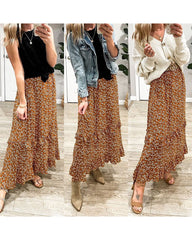 Floral Elastic High Waist Pleated Ruffle Skirt - Zeagoo (Us Only)