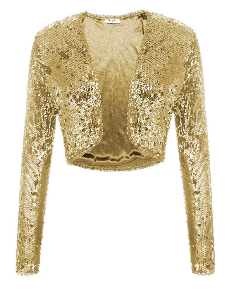 Sequin Shrug Glitter Bolero Jackets with Sparkly Blazer Long Sleeve Cropped Cardigan - Zeagoo (Us Only)