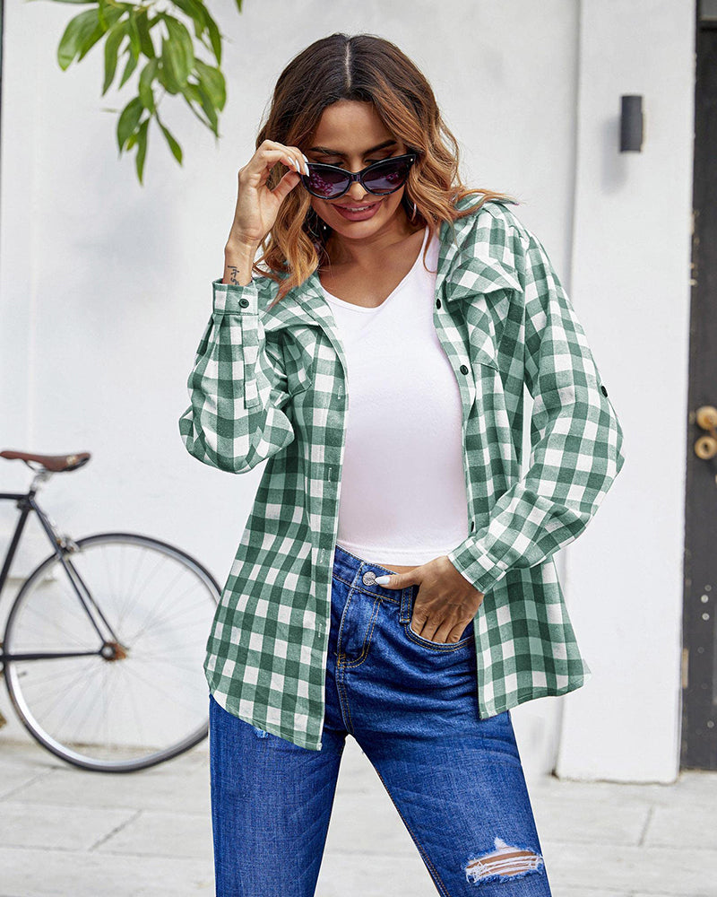 Long/Roll Up Sleeve Cotton Plaid Shirts - Zeagoo (Us Only)