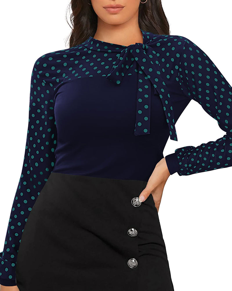 Women Office Blouse Bow Tie Neck Long Sleeve Shirts Work Tops - Zeagoo (Us Only)