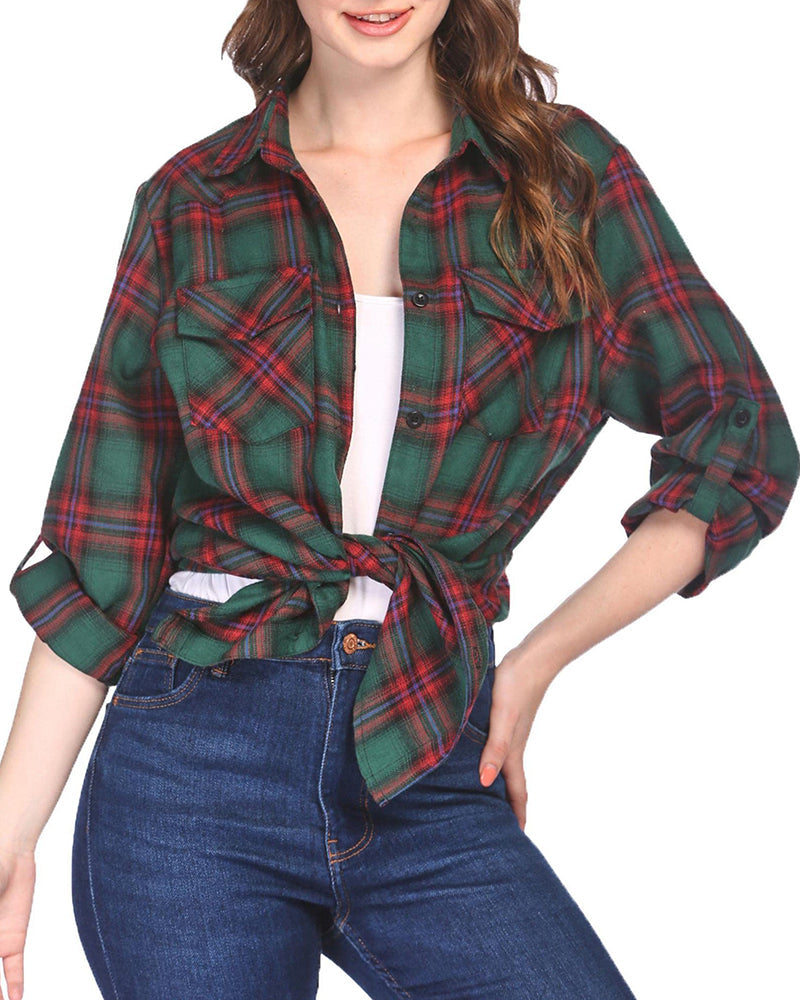 Long/Roll Up Sleeve Cotton Plaid Shirts - Zeagoo (Us Only)