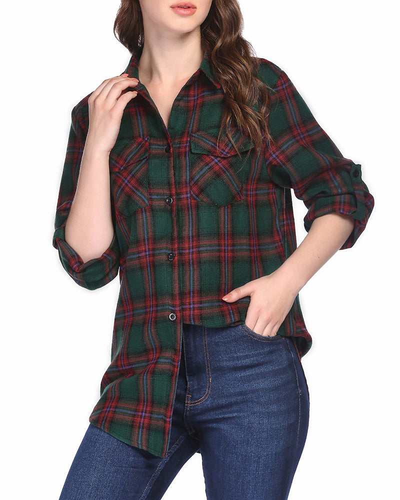 Long/Roll Up Sleeve Cotton Plaid Shirts - Zeagoo (Us Only)