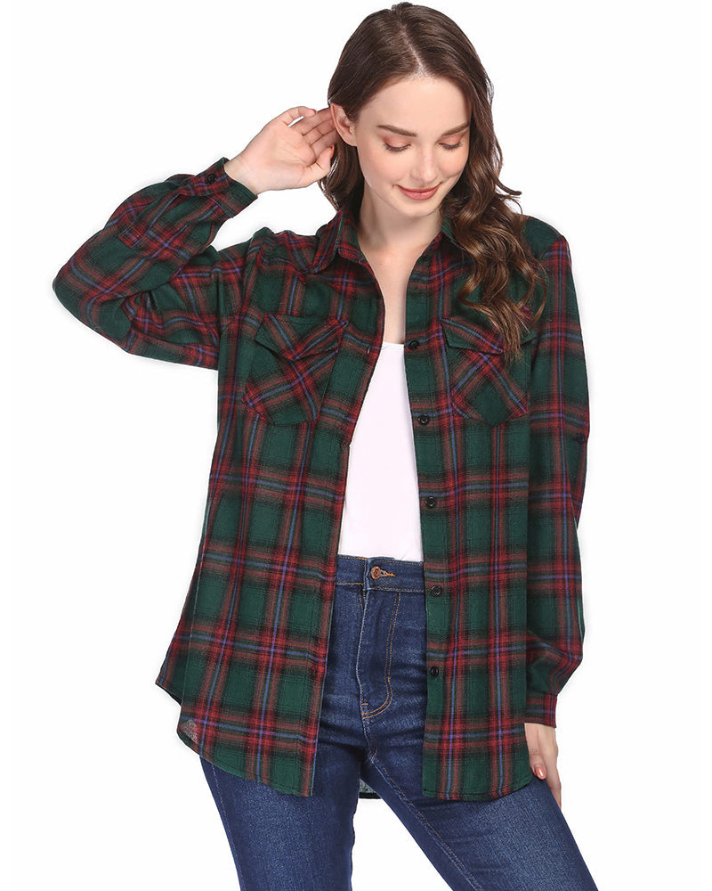 Long/Roll Up Sleeve Cotton Plaid Shirts - Zeagoo (Us Only)