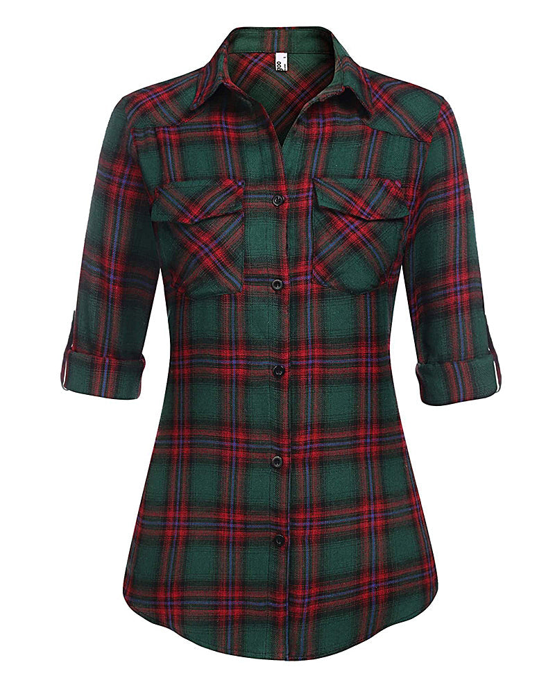 Long/Roll Up Sleeve Cotton Plaid Shirts - Zeagoo (Us Only)