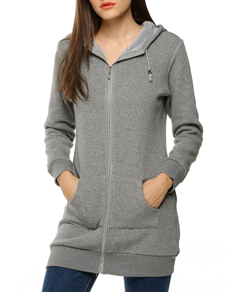 Women Zip Up Hoodies Long Fleece Jacket Lightweight Tunic Hooded Sweatshirt Oversize Winter Coat With Pockets - Zeagoo (Us Only)