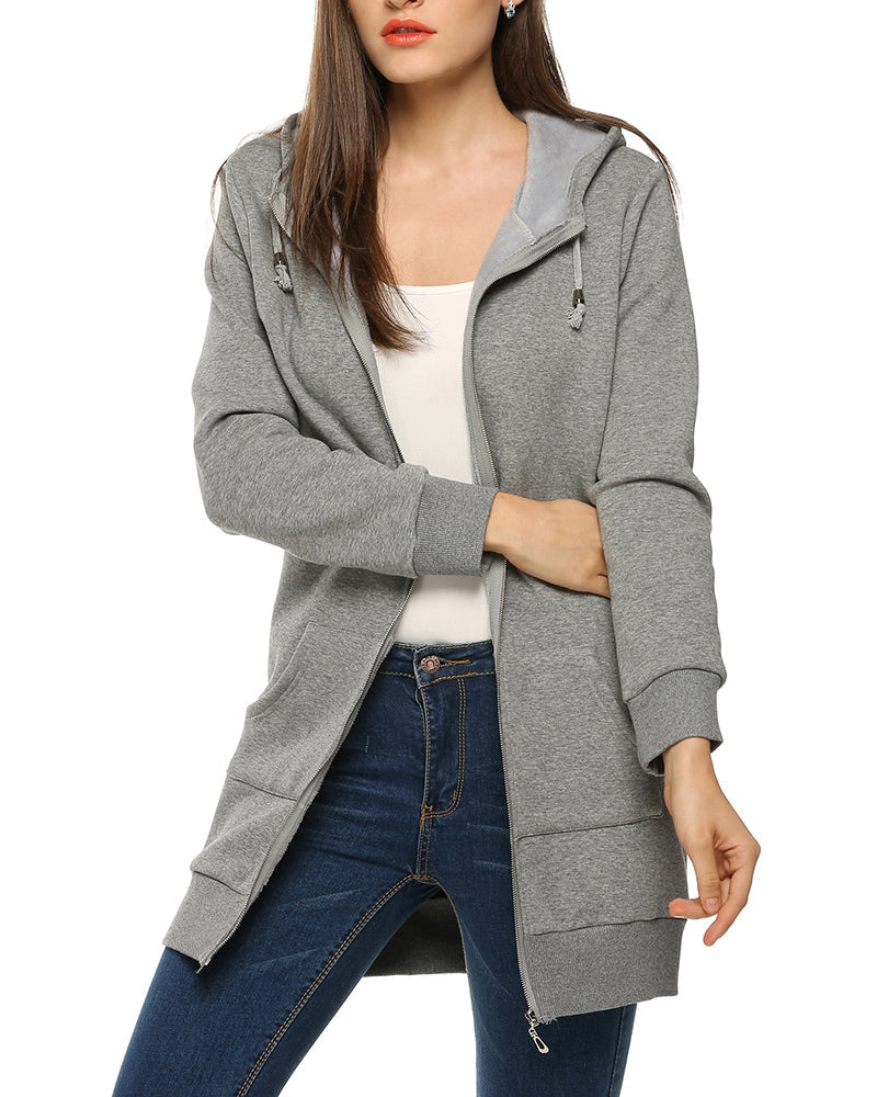 Women Zip Up Hoodies Long Fleece Jacket Lightweight Tunic Hooded Sweatshirt Oversize Winter Coat With Pockets - Zeagoo (Us Only)