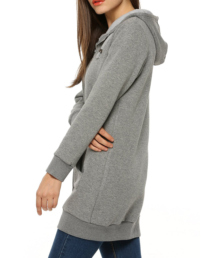 Women Zip Up Hoodies Long Fleece Jacket Lightweight Tunic Hooded Sweatshirt Oversize Winter Coat With Pockets - Zeagoo (Us Only)