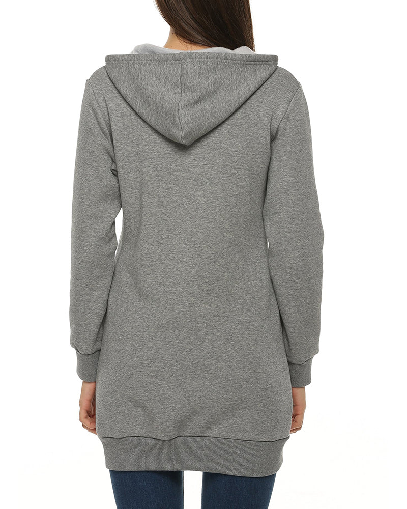 Women Zip Up Hoodies Long Fleece Jacket Lightweight Tunic Hooded Sweatshirt Oversize Winter Coat With Pockets - Zeagoo (Us Only)