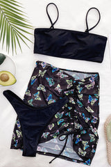 Butterfly Print Beachy Drawstring Three Pieces