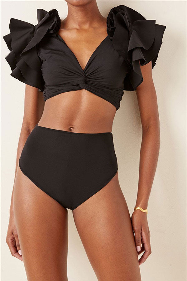 Black Ruffle Sophisticated Twisted Bikini