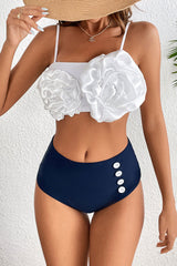 3D Flower Design Cute Hit Color Bikini