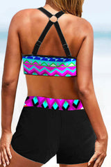 Abstract Print Patchwork Simple Cross Back Bikini