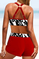 Abstract Print Patchwork Simple Cross Back Bikini