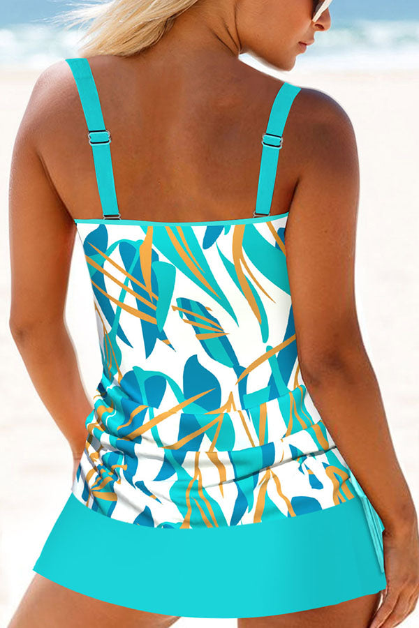 Abstract Print Smart Side Drawstring Tankini