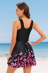 Butterfly Print V Neck Rocking Skirted Tankini