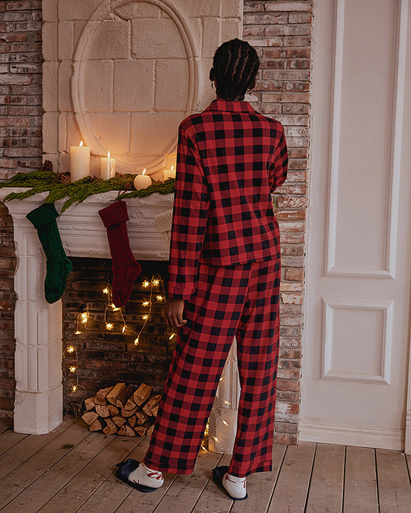 Plaid Printed Button Front Pajama Pant Set