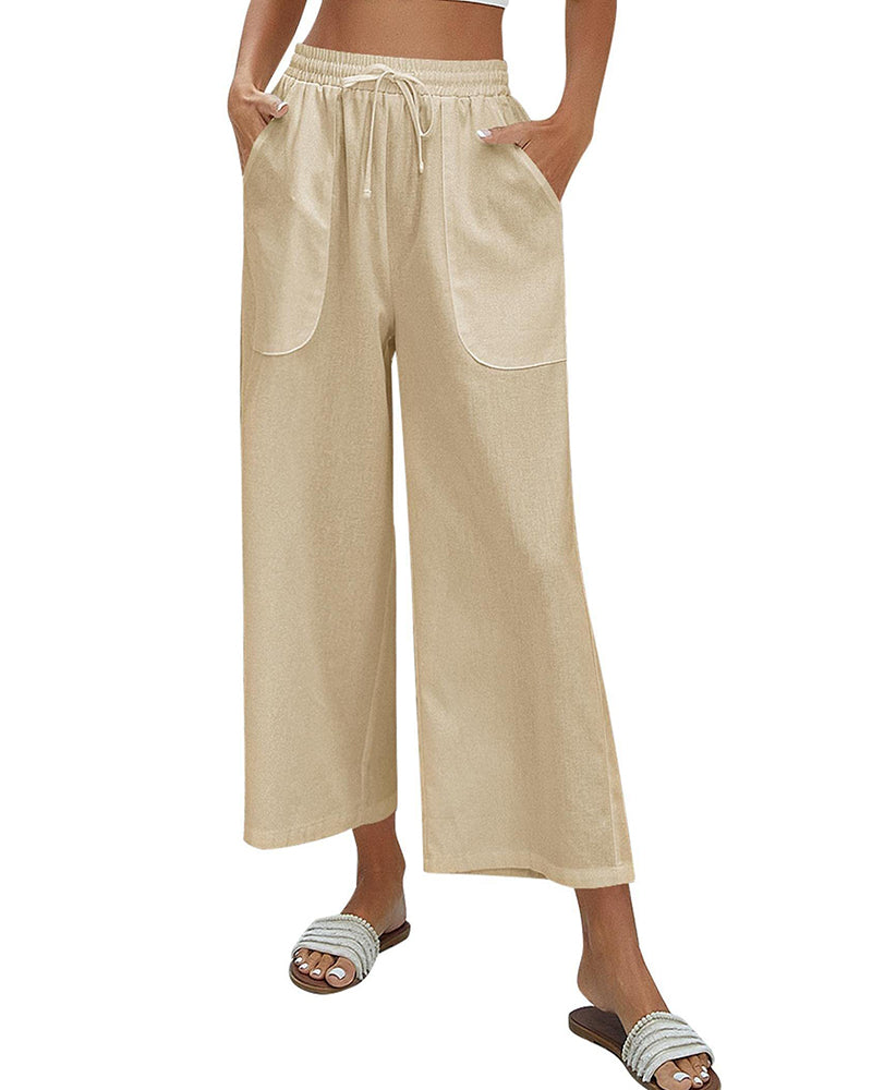 Women Cotton Linen Pants High Waisted Wide Leg Long Lounge Palazzo Pants Trousers with Pockets S-XXL - Zeagoo (Us Only)