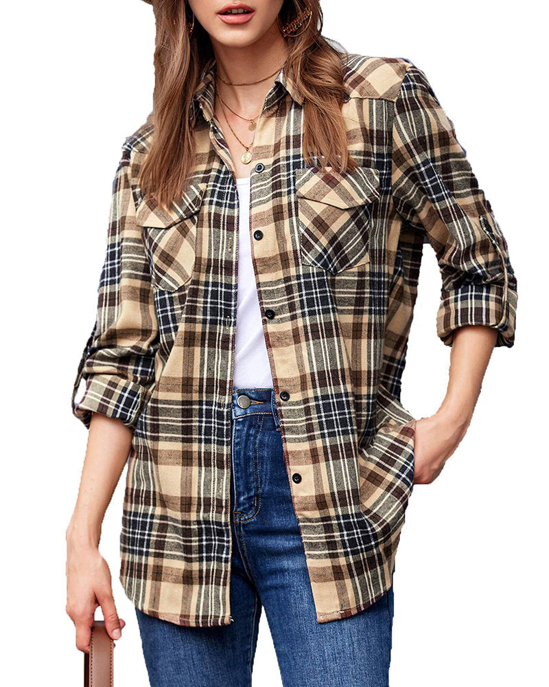 Long/Roll Up Sleeve Cotton Plaid Shirts - Zeagoo (Us Only)