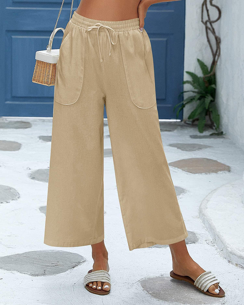 Women Cotton Linen Pants High Waisted Wide Leg Long Lounge Palazzo Pants Trousers with Pockets S-XXL - Zeagoo (Us Only)