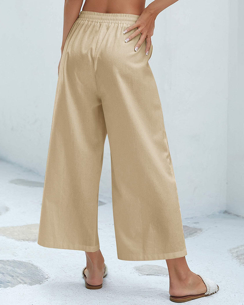 Women Cotton Linen Pants High Waisted Wide Leg Long Lounge Palazzo Pants Trousers with Pockets S-XXL - Zeagoo (Us Only)