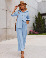 Zeagoo Women 2 Piece Linen Sets Button Down Shirt and Drawstring Long Pants Set Summer Outfits (US Only)