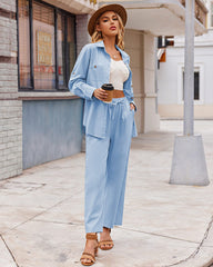Zeagoo Women 2 Piece Linen Sets Button Down Shirt and Drawstring Long Pants Set Summer Outfits (US Only)