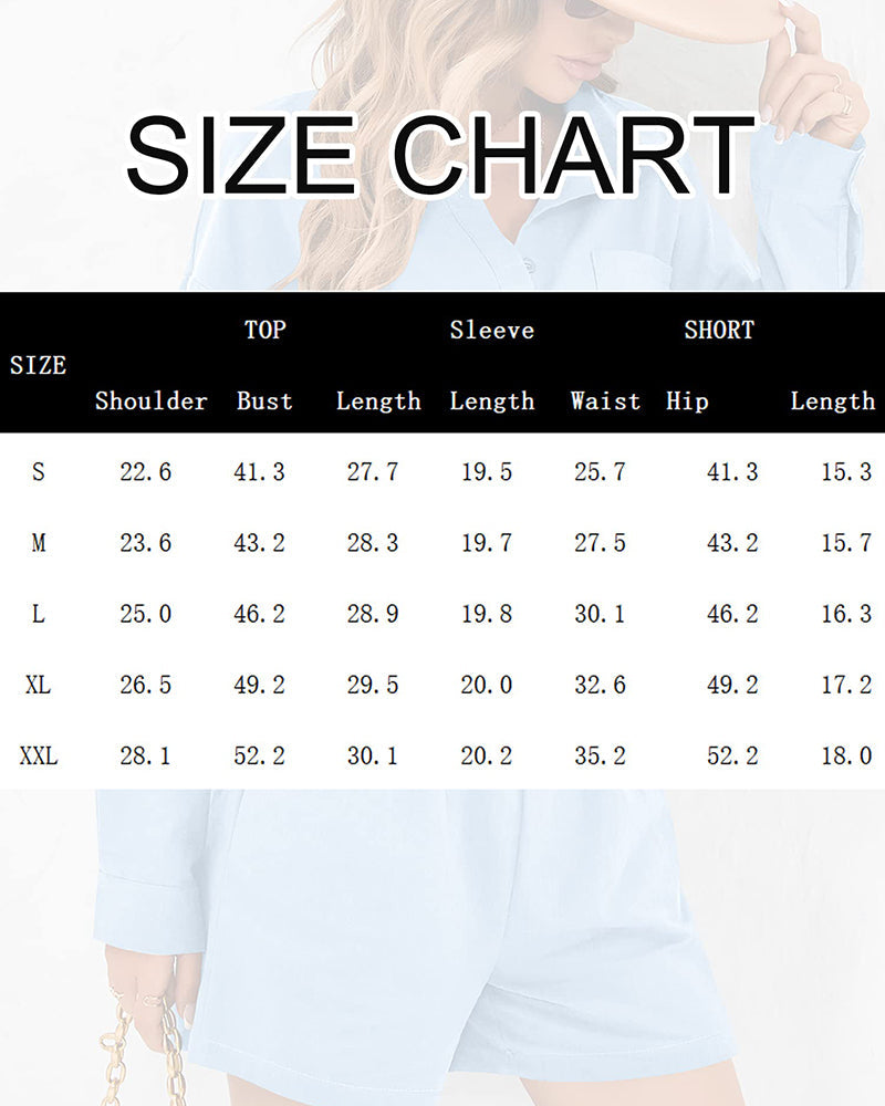 Womens 2 Piece Outfits Lounge Sets Cotton Linen Long Sleeve V-Neck Shirt and Mini Shorts With Pockets - Zeagoo (Us Only)