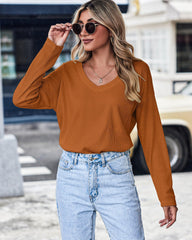 Zeagoo Women Waffle Knit Tops Casual Long Sleeve Shirts Solid Color V Neck Shirt