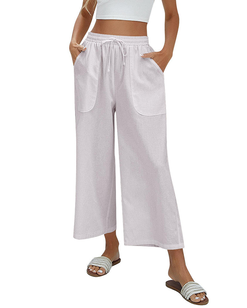 Women Cotton Linen Pants High Waisted Wide Leg Long Lounge Palazzo Pants Trousers with Pockets S-XXL - Zeagoo (Us Only)