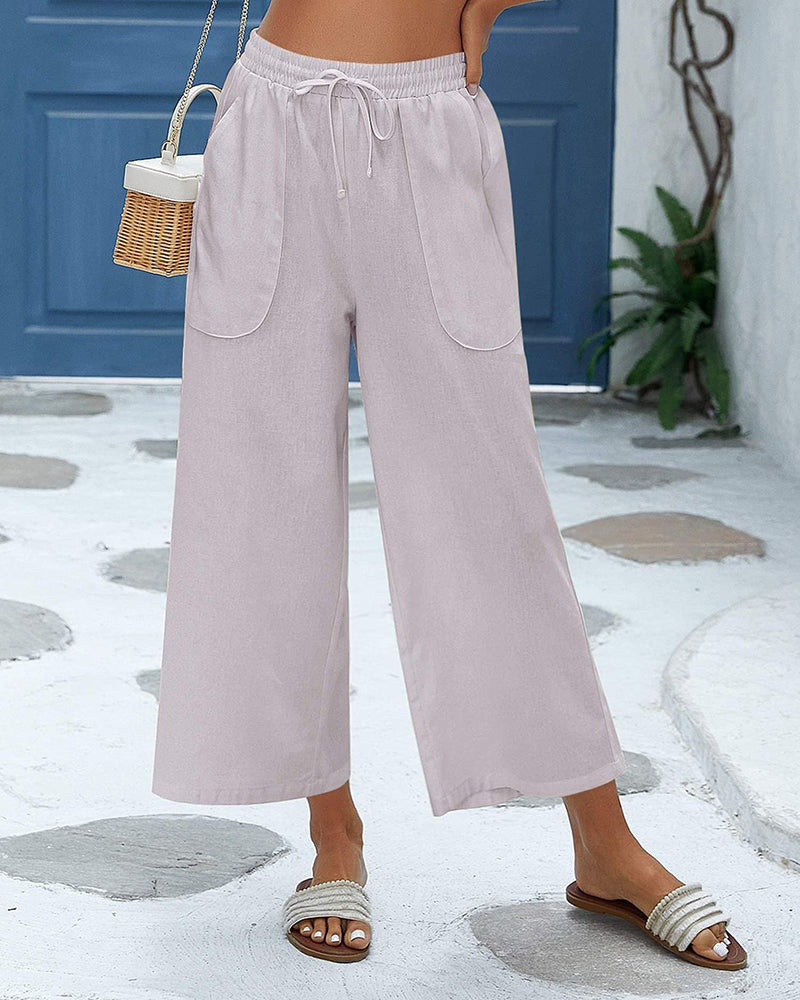 Women Cotton Linen Pants High Waisted Wide Leg Long Lounge Palazzo Pants Trousers with Pockets S-XXL - Zeagoo (Us Only)