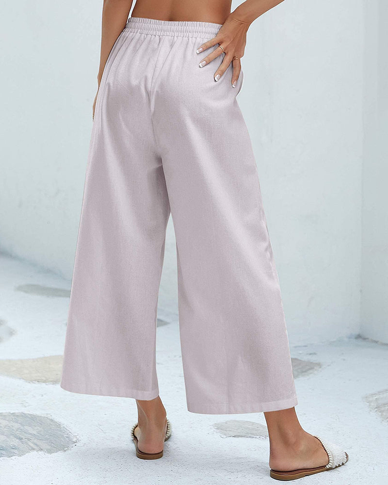 Women Cotton Linen Pants High Waisted Wide Leg Long Lounge Palazzo Pants Trousers with Pockets S-XXL - Zeagoo (Us Only)