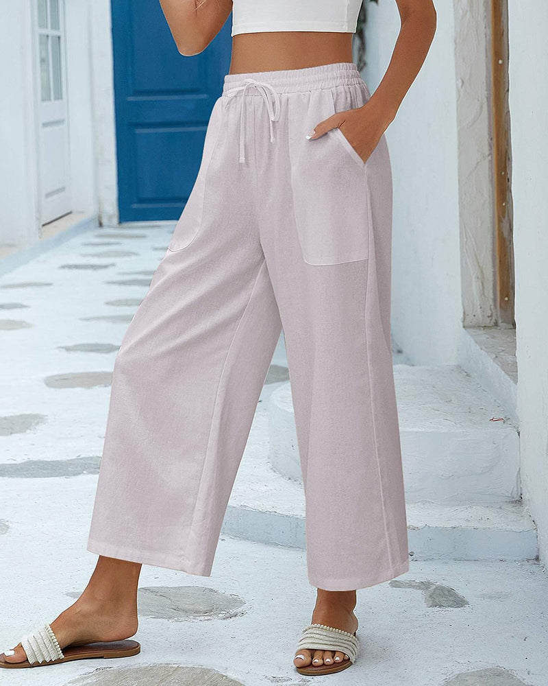 Women Cotton Linen Pants High Waisted Wide Leg Long Lounge Palazzo Pants Trousers with Pockets S-XXL - Zeagoo (Us Only)