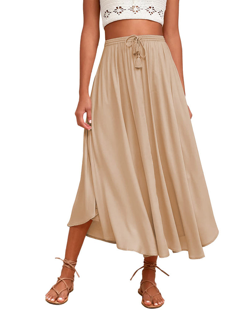 High Waisted Flowy Elastic Skirts , Lightweight Long Skirts - Zeagoo (Us Only)