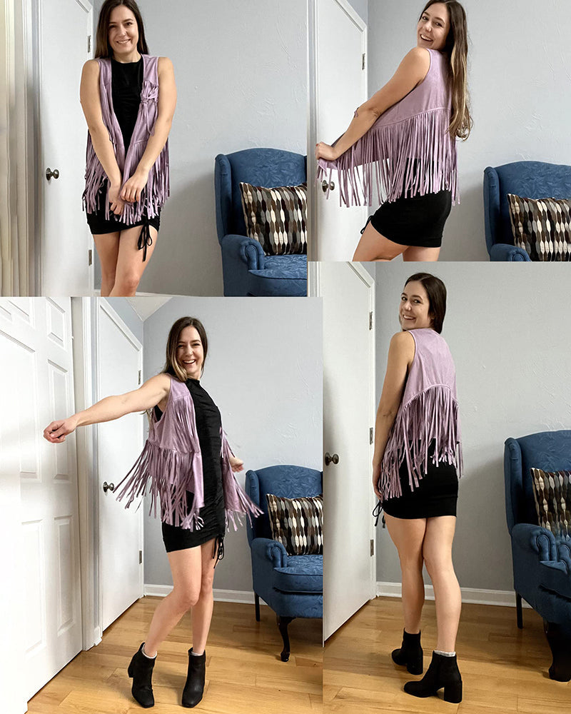 Women's Tassel Sleeveless Vest 70s Outfits for Women Hippie Clothes Fringe Jacket Cardigan S-XXL - Zeagoo (Us Only)