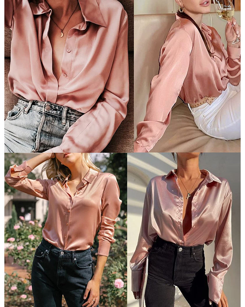 Satin V Neck Twist Front Silk Shirts - Zeagoo (Us Only)