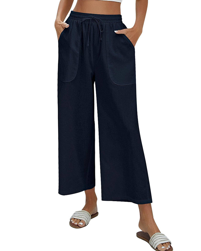 Women Cotton Linen Pants High Waisted Wide Leg Long Lounge Palazzo Pants Trousers with Pockets S-XXL - Zeagoo (Us Only)